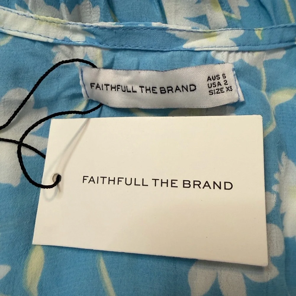 Faithfull the Brand Blue and White Floral Wrap Crop Blouse